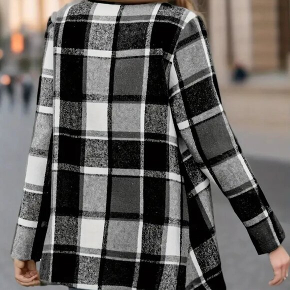 2/$50 Grey Plaid Open Front Cardigan Jacket Long Sleeve Casual Coat - Picture 5 of 7